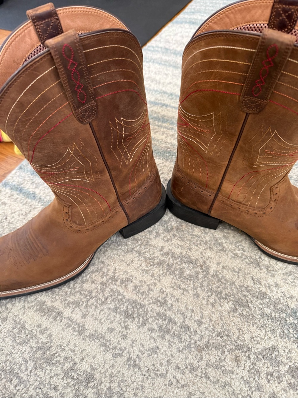 Ariat Brown Leather Cowboy Boots with Red Stitching